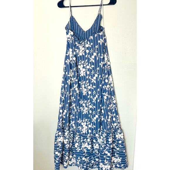 NICHOLAS Bloom Blue & White Floral Embroidered Striped Maxi Dress Size US 8 - Picture 3 of 10